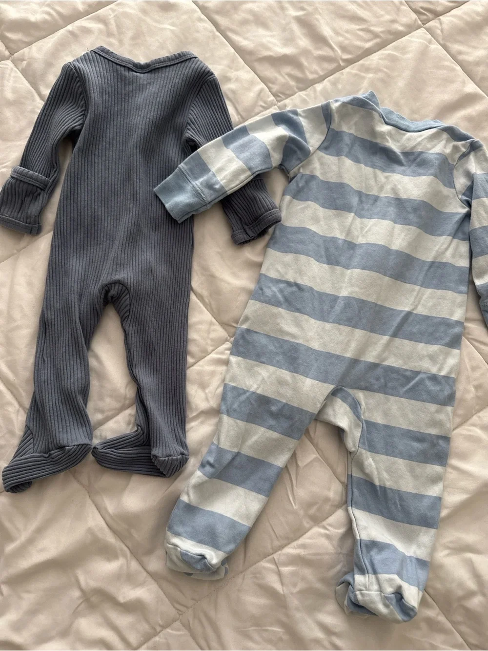 Carter's Blue Striped & Solid 'Little Brother' Footed One-Piece Set
